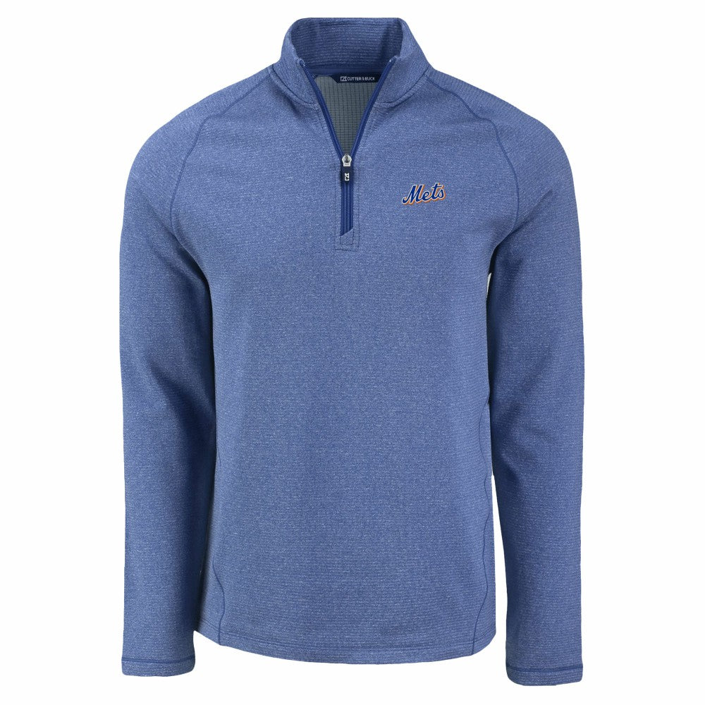 New York Mets Cutter & Buck Peshastin Eco Fleece Recycled Raglan Quarter-Zip Top - Heather Blue Tops