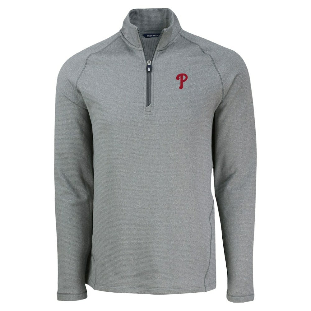 Philadelphia Phillies Cutter & Buck Peshastin Eco Fleece Recycled Raglan Quarter-Zip Top - Heather Gray Tops