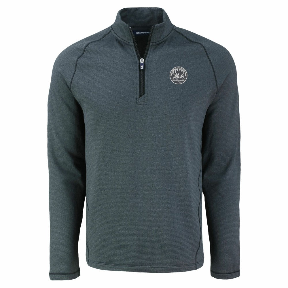 New York Mets Cutter & Buck Peshastin Eco Fleece Recycled Raglan Quarter-Zip Top - Heather Black Tops