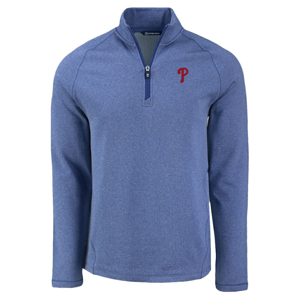 Philadelphia Phillies Cutter & Buck Peshastin Eco Fleece Recycled Raglan Quarter-Zip Top - Heather Royal Tops