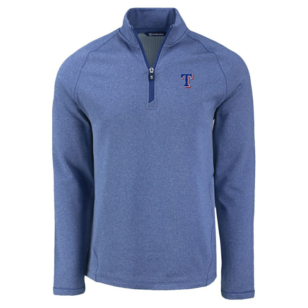 Texas Rangers Cutter & Buck Peshastin Eco Fleece Recycled Raglan Quarter-Zip Top - Heather Blue Tops