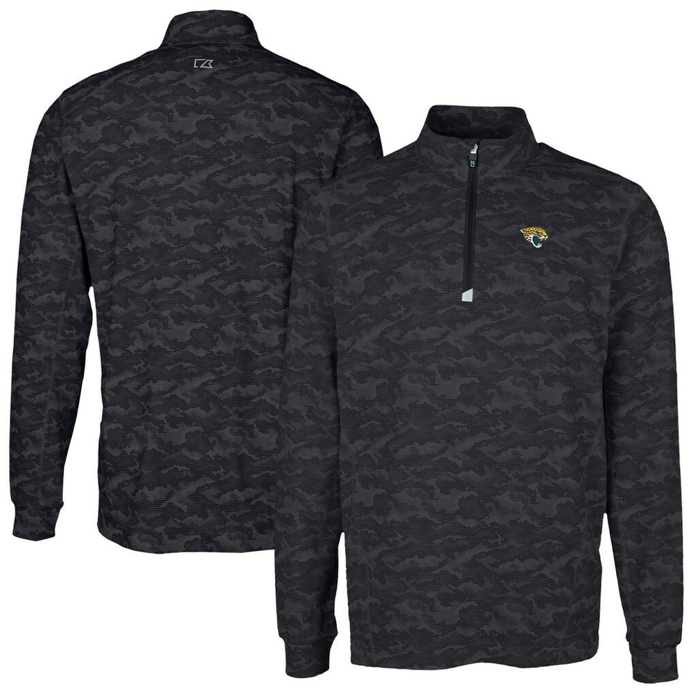 Jacksonville Jaguars Cutter & Buck Traverse Camo Print Stretch Quarter-Zip Top - Black Tops