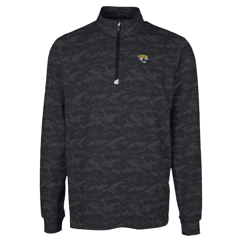 Jacksonville Jaguars Cutter & Buck Traverse Camo Print Stretch Quarter-Zip Top - Black Tops