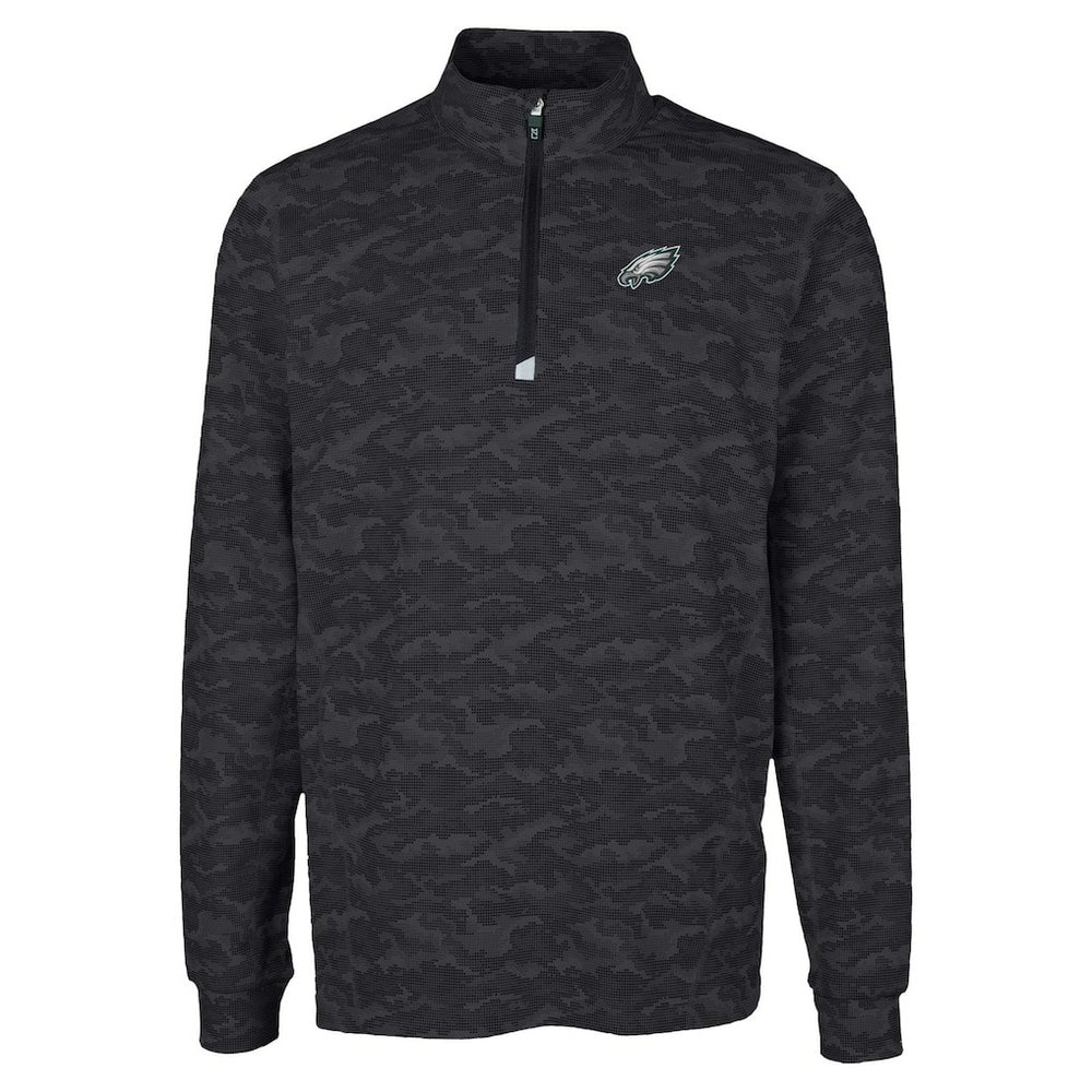 Philadelphia Eagles Cutter & Buck Traverse Camo Print Stretch Quarter-Zip Top - Black Tops