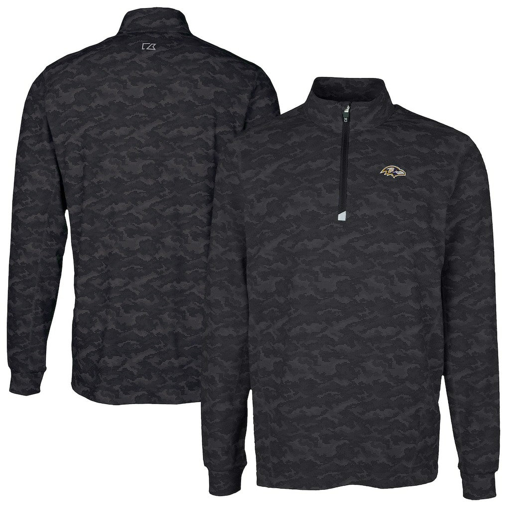 Baltimore Ravens Cutter & Buck Traverse Camo Print Stretch Quarter-Zip Top - Black Tops
