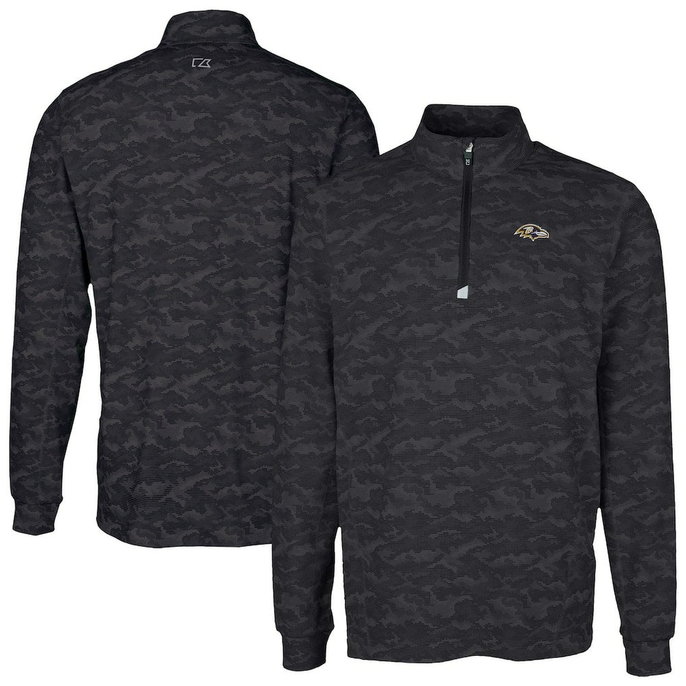 Baltimore Ravens Cutter & Buck Traverse Camo Print Stretch Quarter-Zip Top - Black Tops