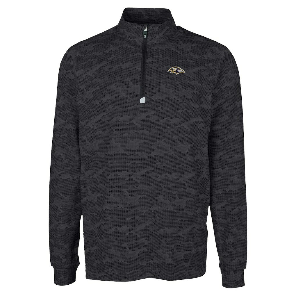 Baltimore Ravens Cutter & Buck Traverse Camo Print Stretch Quarter-Zip Top - Black Tops