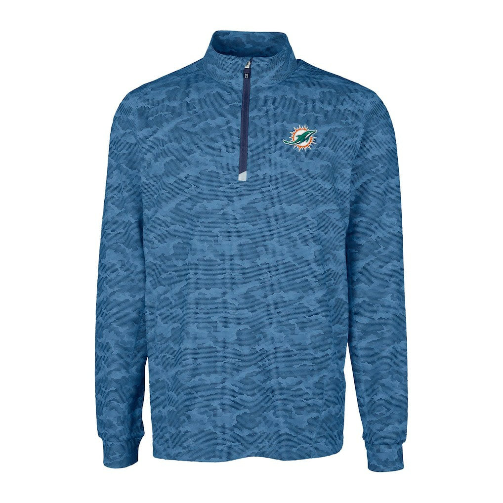 Miami Dolphins Cutter & Buck Traverse Camo Print Stretch Quarter-Zip Top - Navy Tops