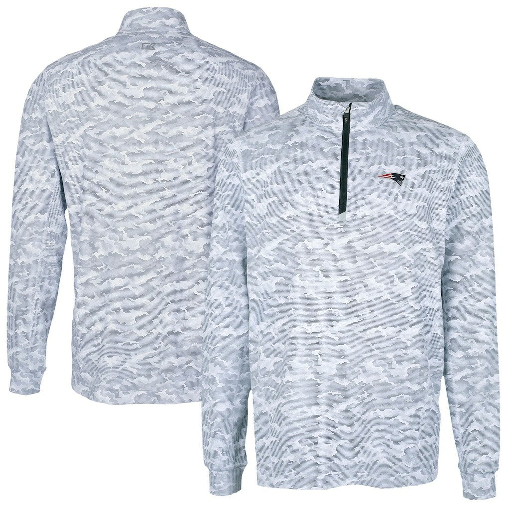 New England Patriots Cutter & Buck Traverse Camo Print Stretch Quarter-Zip Top - Charcoal Tops