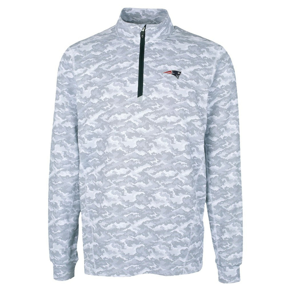 New England Patriots Cutter & Buck Traverse Camo Print Stretch Quarter-Zip Top - Charcoal Tops