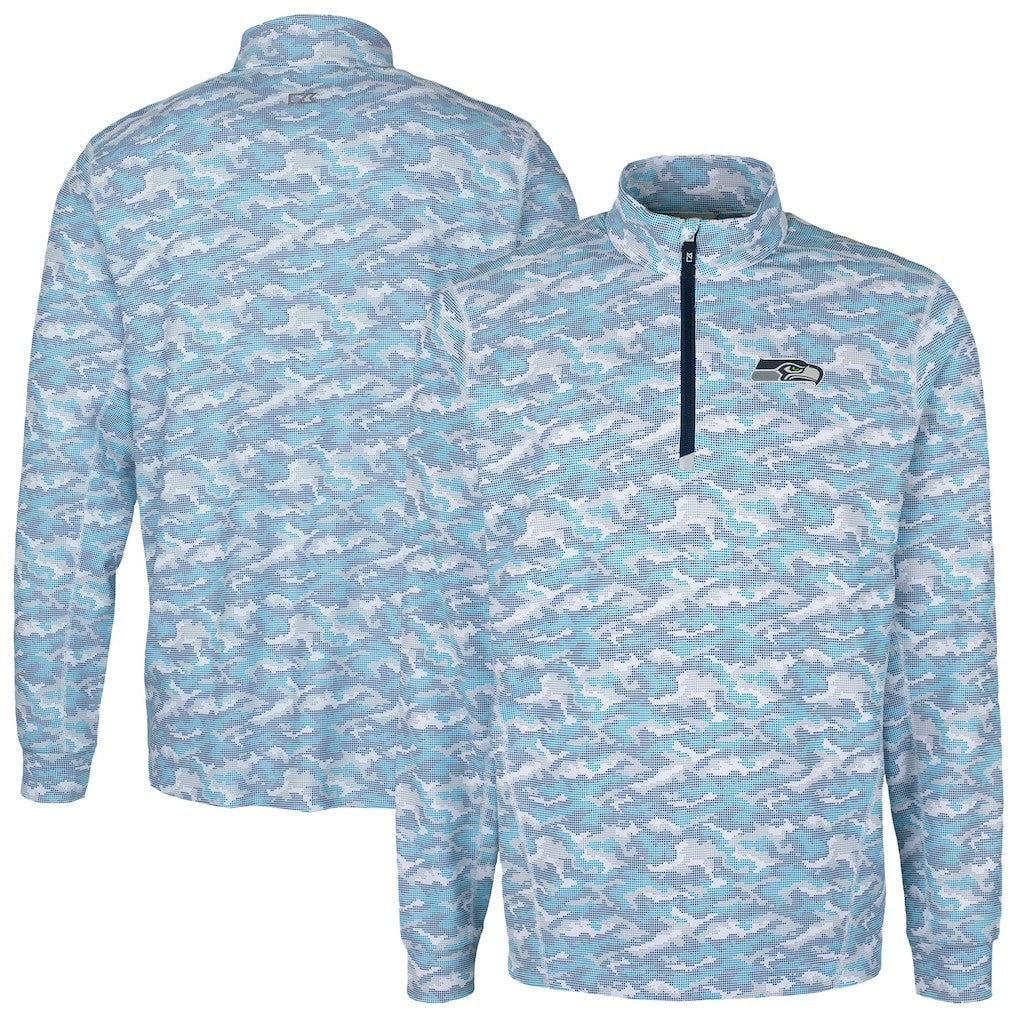 Seattle Seahawks Cutter & Buck Traverse Camo Print Stretch Quarter-Zip Top - Navy Tops