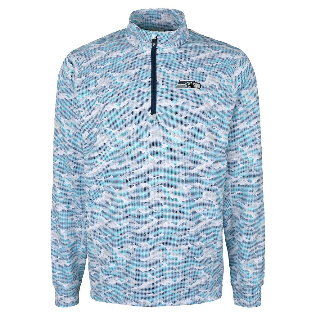 Seattle Seahawks Cutter & Buck Traverse Camo Print Stretch Quarter-Zip Top - Navy Tops