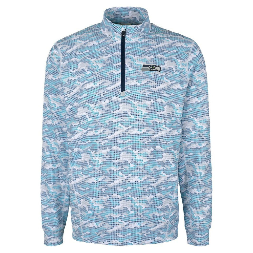 Seattle Seahawks Cutter & Buck Traverse Camo Print Stretch Quarter-Zip Top - Navy Tops