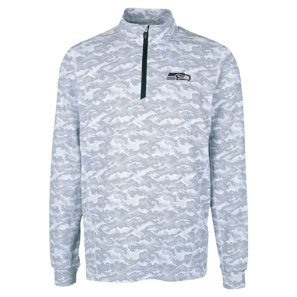 Seattle Seahawks Cutter & Buck Traverse Camo Print Stretch Quarter-Zip Top - Charcoal Tops