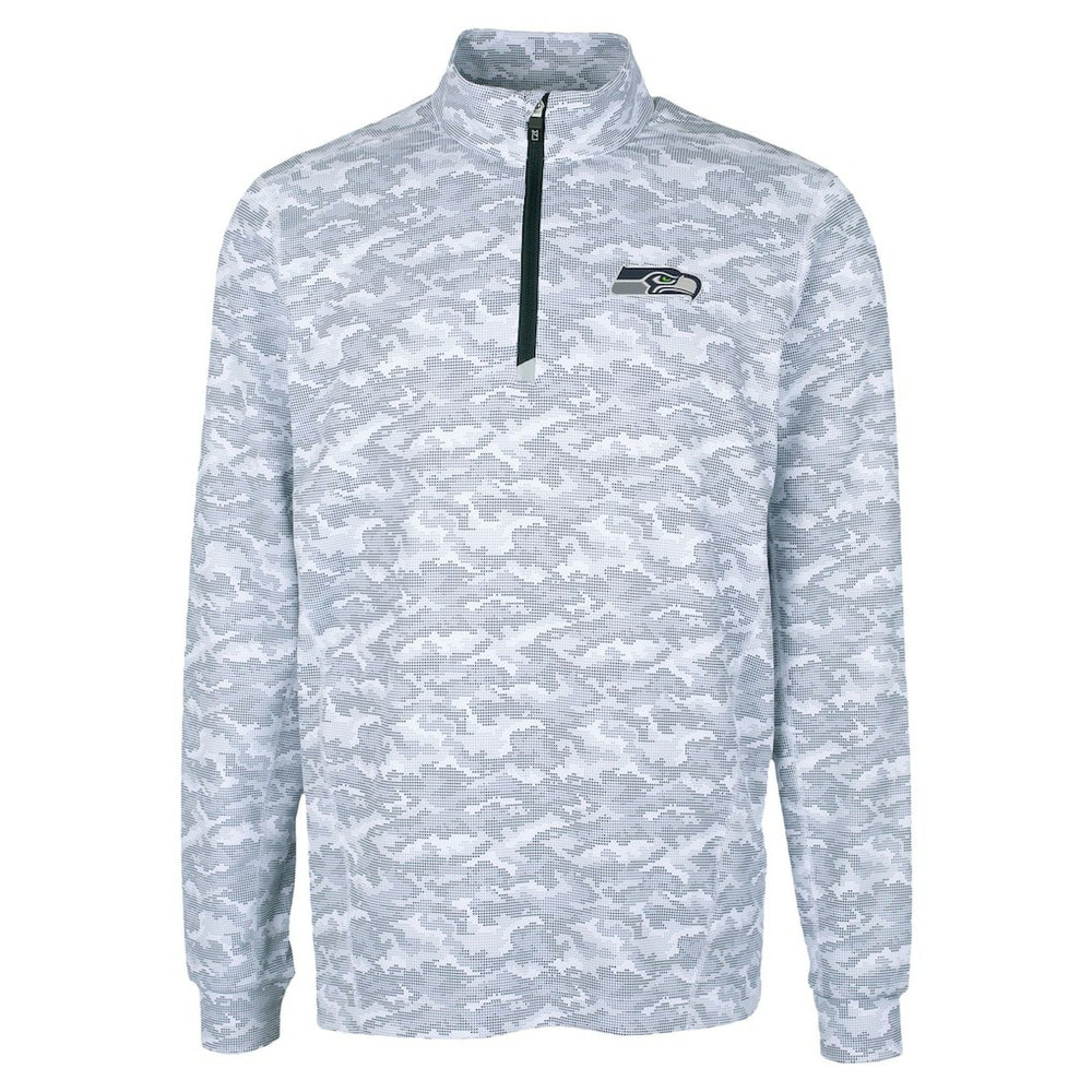 Seattle Seahawks Cutter & Buck Traverse Camo Print Stretch Quarter-Zip Top - Charcoal Tops