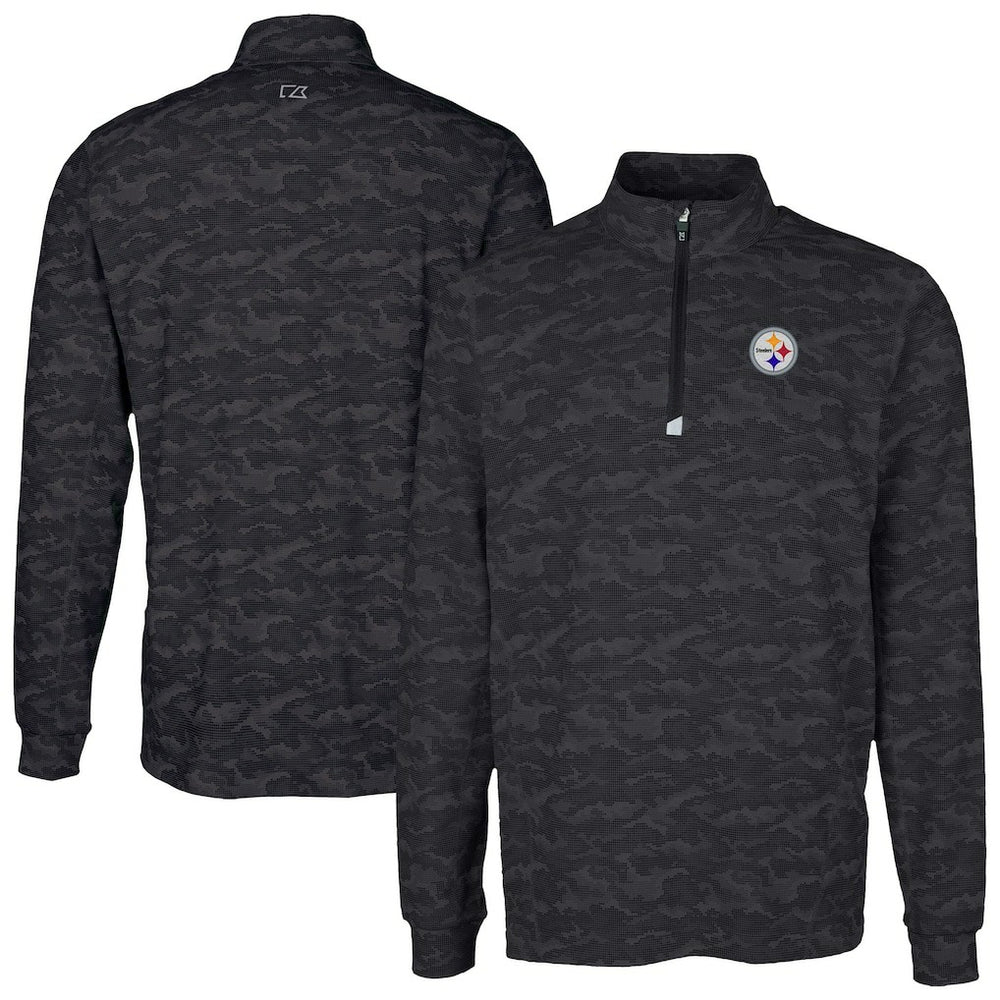 Pittsburgh Steelers Cutter & Buck Traverse Camo Print Stretch Quarter-Zip Top - Black Tops