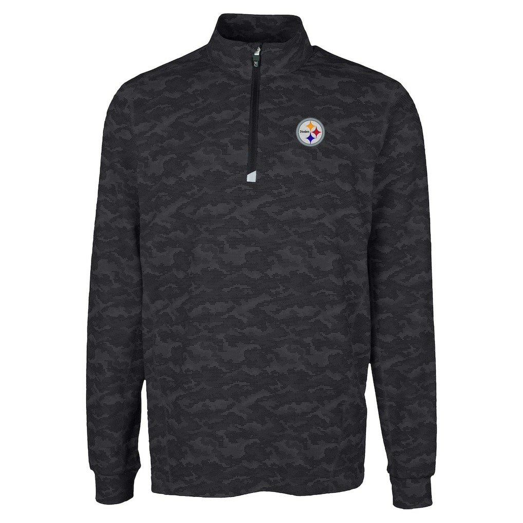 Pittsburgh Steelers Cutter & Buck Traverse Camo Print Stretch Quarter-Zip Top - Black Tops