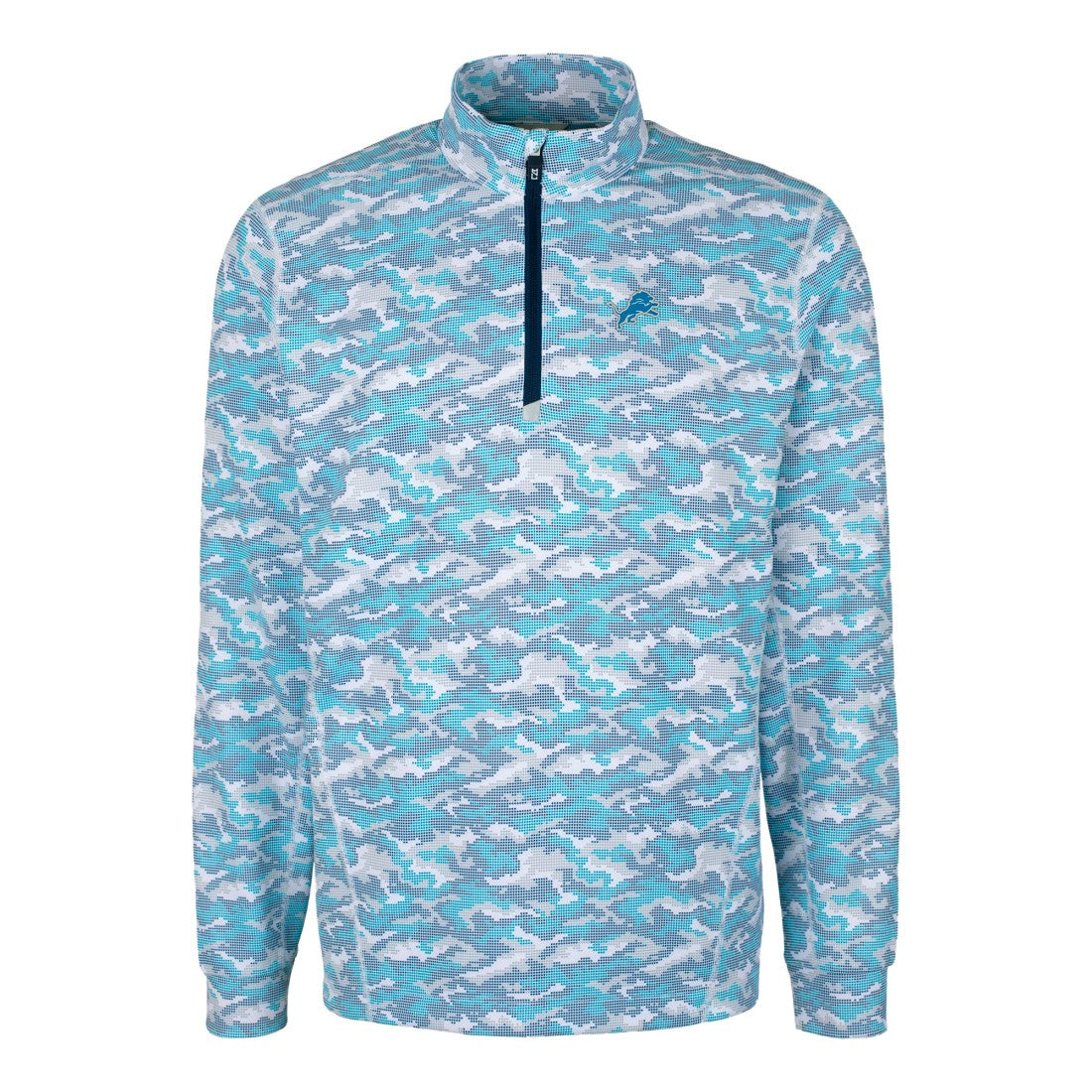 Detroit Lions Cutter & Buck Traverse Camo Print Stretch Quarter-Zip Pullover Top - Blue Pullover