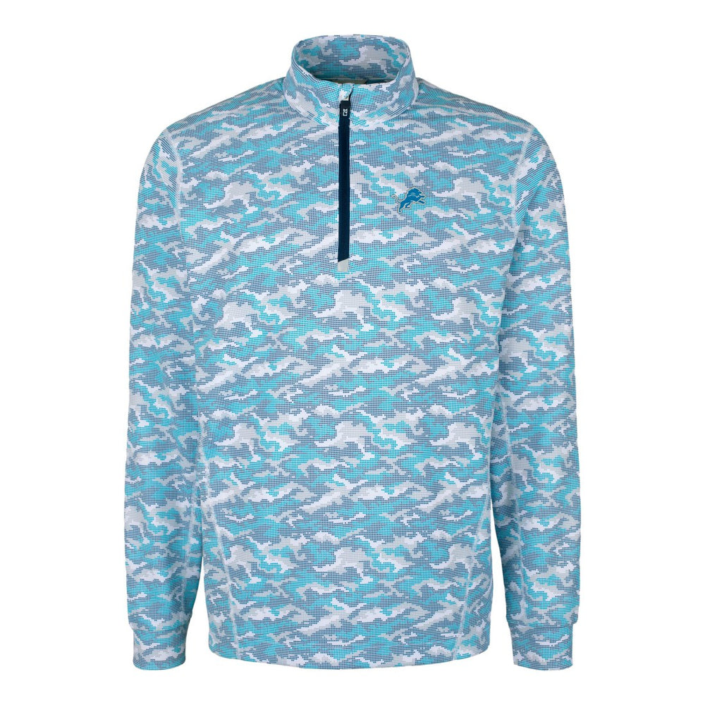 Detroit Lions Cutter & Buck Traverse Camo Print Stretch Quarter-Zip Pullover Top - Blue Pullover
