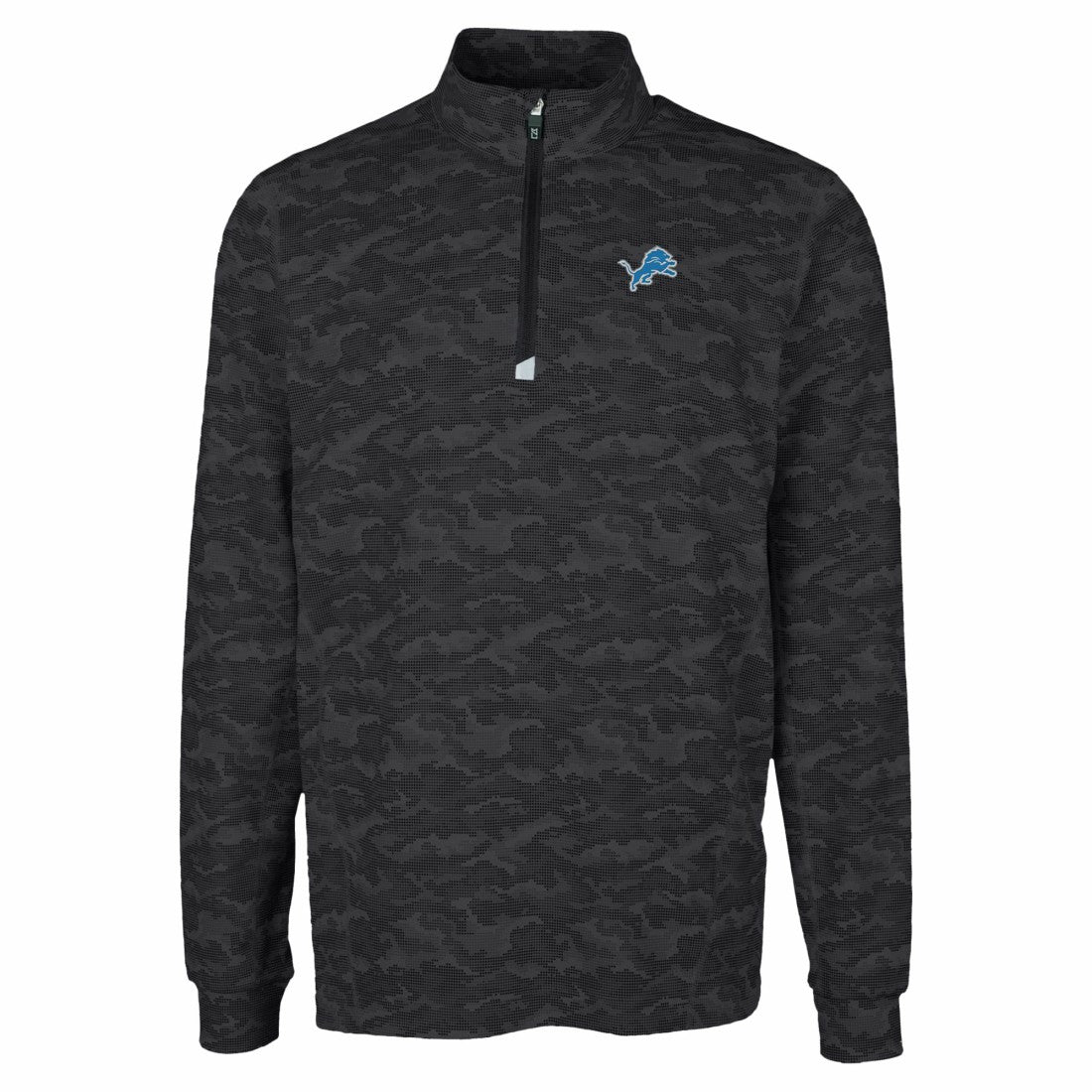 Detroit Lions Cutter & Buck Traverse Camo Print Stretch Quarter-Zip Top - Black Tops