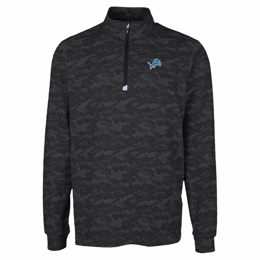 Detroit Lions Cutter & Buck Traverse Camo Print Stretch Quarter-Zip Top - Black Tops