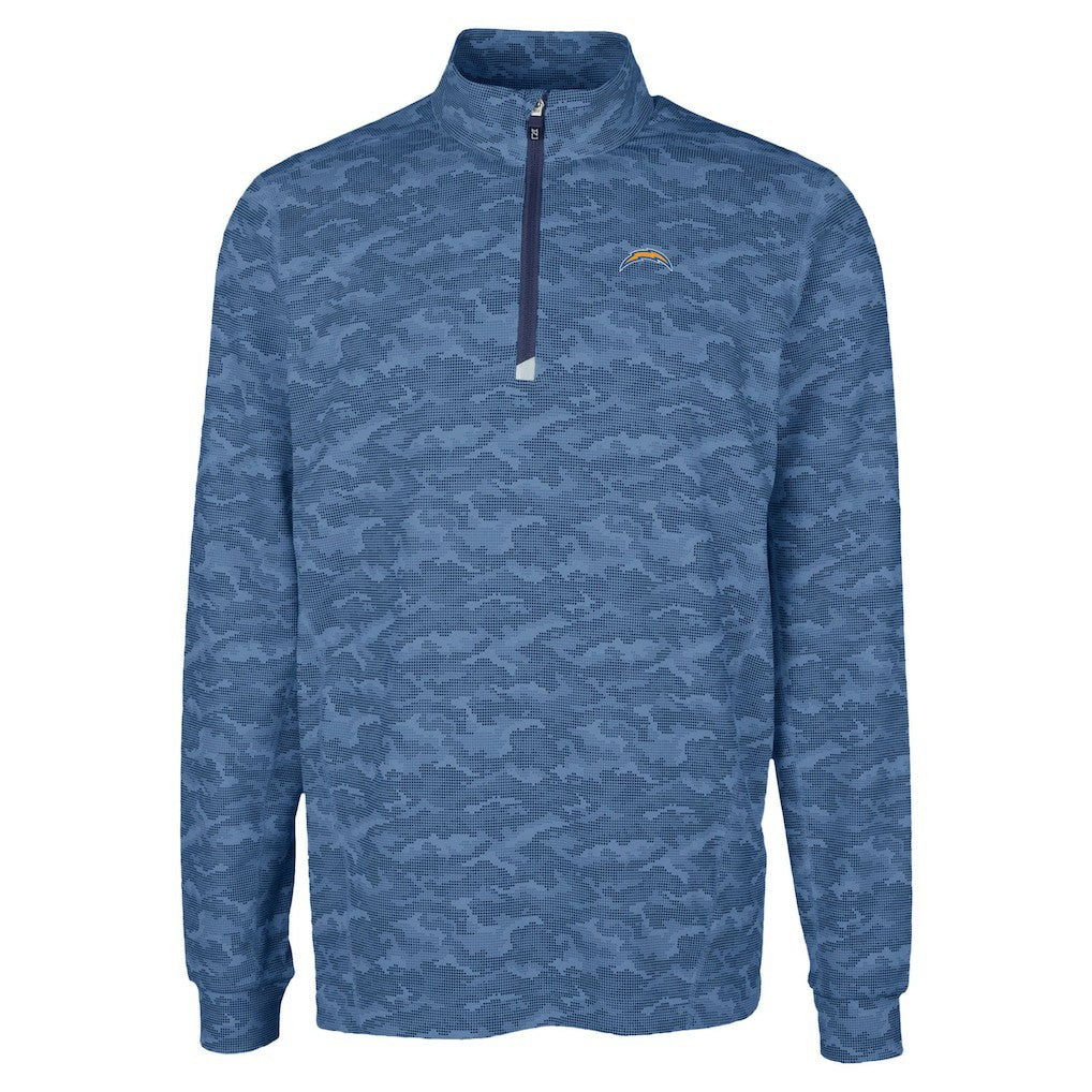 Los Angeles Chargers Cutter & Buck Traverse Camo Print Stretch Quarter-Zip Top - Navy Tops