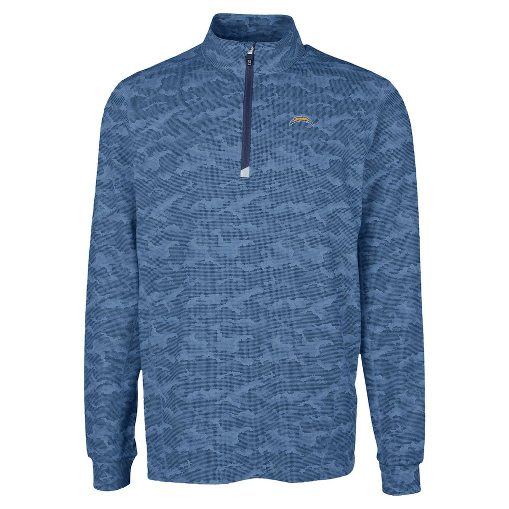 Los Angeles Chargers Cutter & Buck Traverse Camo Print Stretch Quarter-Zip Top - Navy Tops