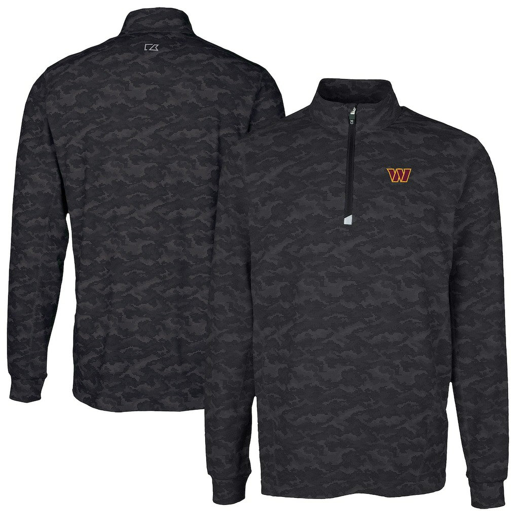 Washington Commanders Cutter & Buck Traverse Camo Print Stretch Quarter-Zip Top - Black Tops