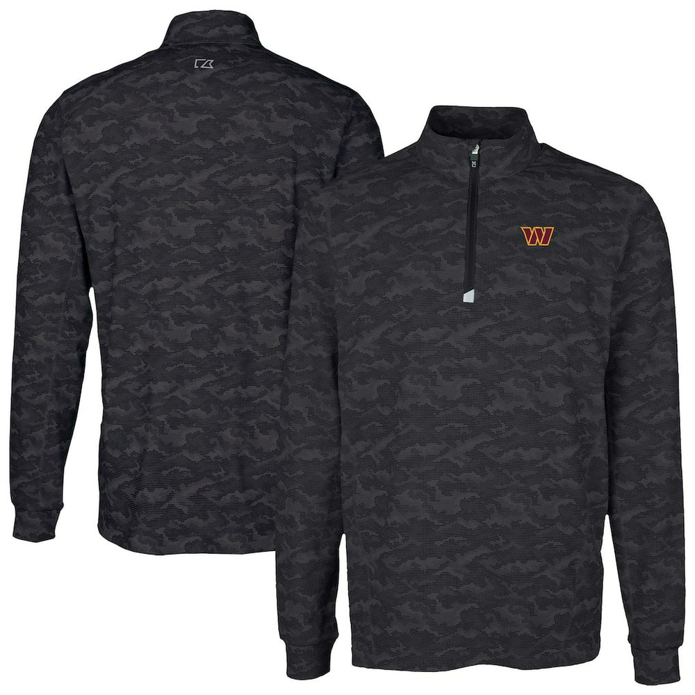 Washington Commanders Cutter & Buck Traverse Camo Print Stretch Quarter-Zip Top - Black Tops