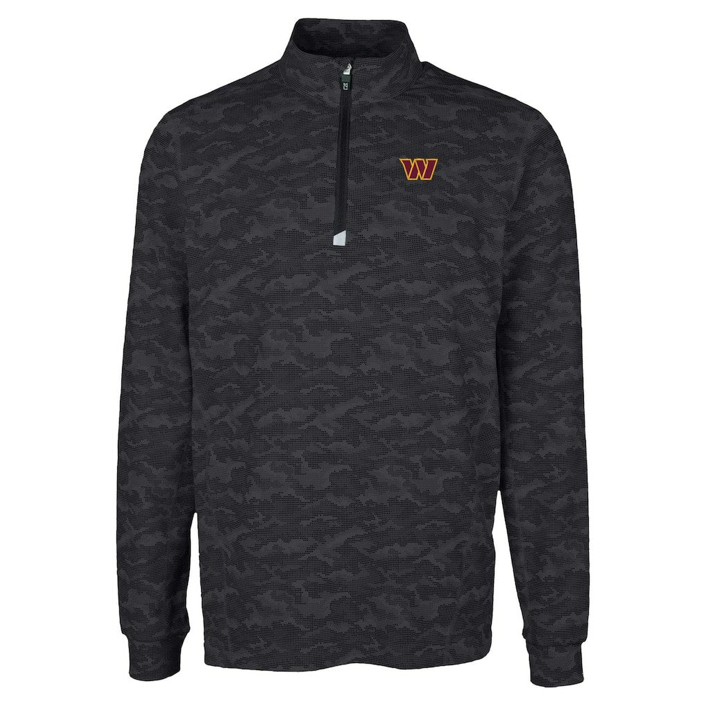 Washington Commanders Cutter & Buck Traverse Camo Print Stretch Quarter-Zip Top - Black Tops