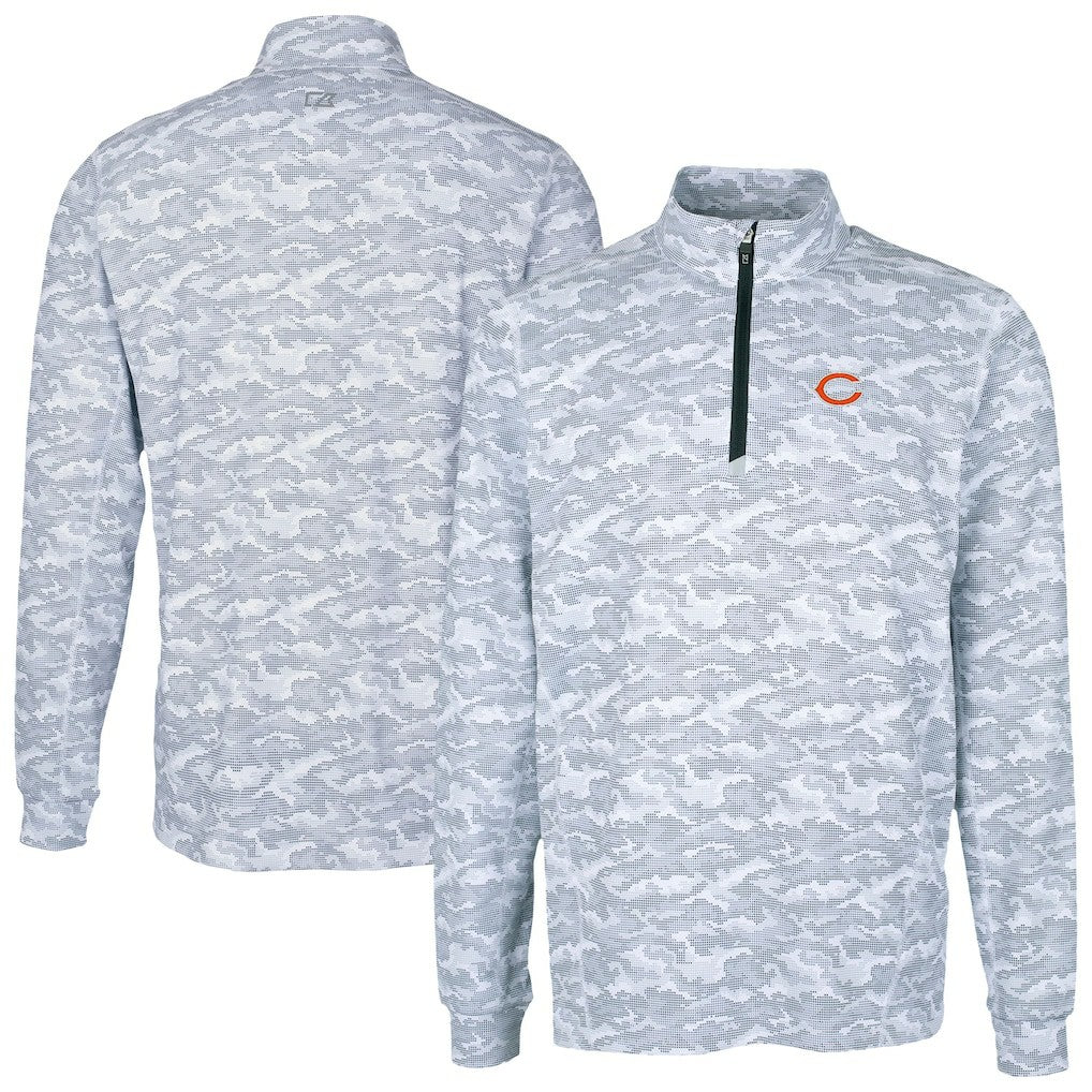 Chicago Bears Cutter & Buck Traverse Camo Print Stretch Quarter-Zip Top - Charcoal Tops