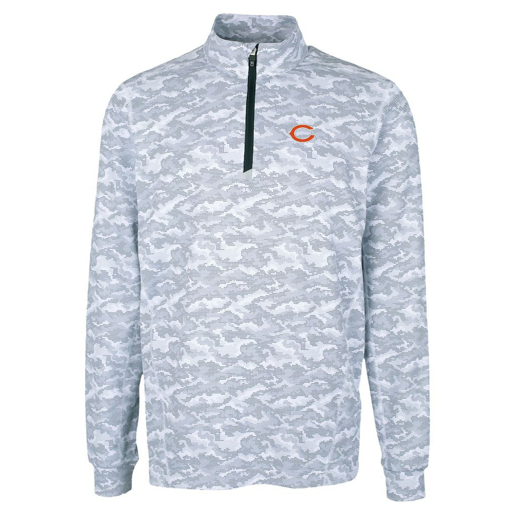 Chicago Bears Cutter & Buck Traverse Camo Print Stretch Quarter-Zip Top - Charcoal Tops