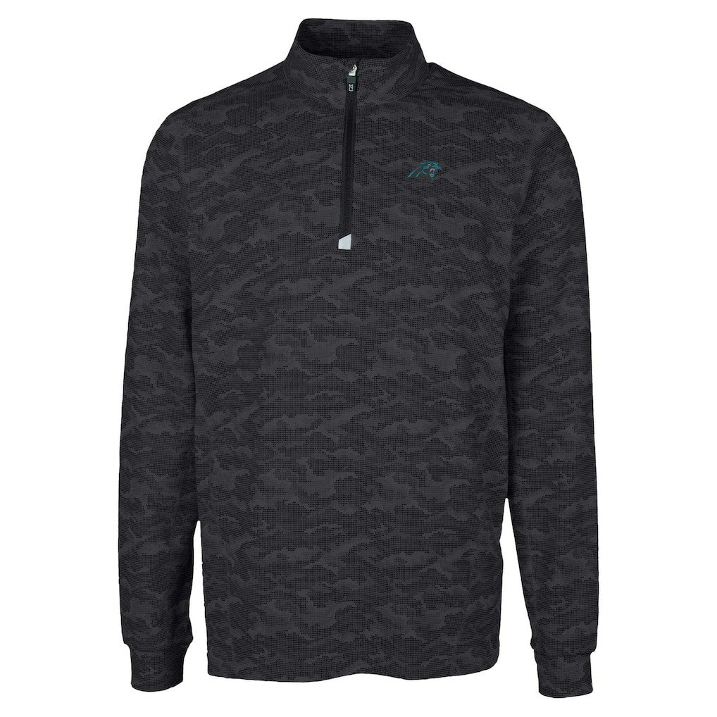 Carolina Panthers Cutter & Buck Traverse Camo Print Stretch Quarter-Zip Top - Black Tops