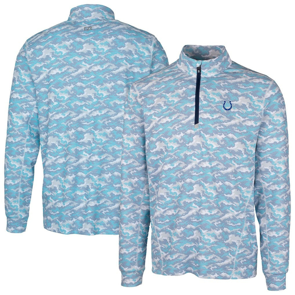 Indianapolis Colts Cutter & Buck Traverse Camo Print Stretch Quarter-Zip Pullover Top - Blue Pullover