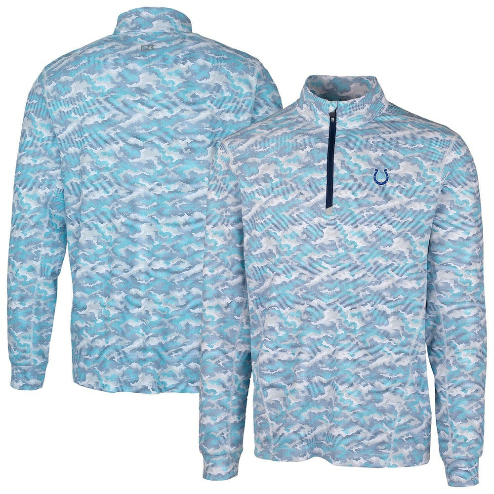Indianapolis Colts Cutter & Buck Traverse Camo Print Stretch Quarter-Zip Pullover Top - Blue Pullover