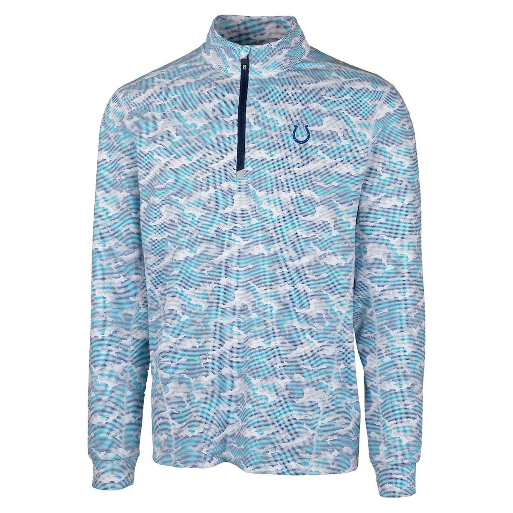 Indianapolis Colts Cutter & Buck Traverse Camo Print Stretch Quarter-Zip Pullover Top - Blue Pullover