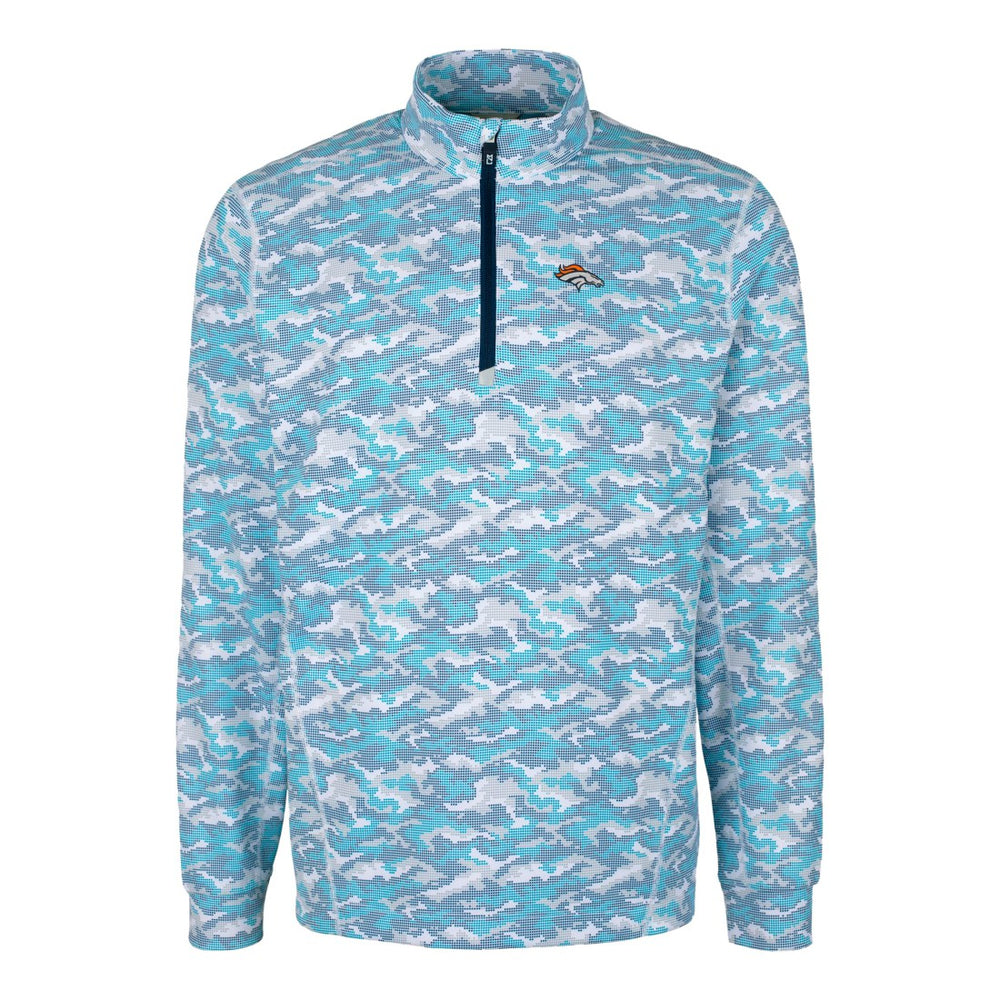 Denver Broncos Cutter & Buck Traverse Camo Print Stretch Quarter-Zip Pullover Top - Blue Pullover
