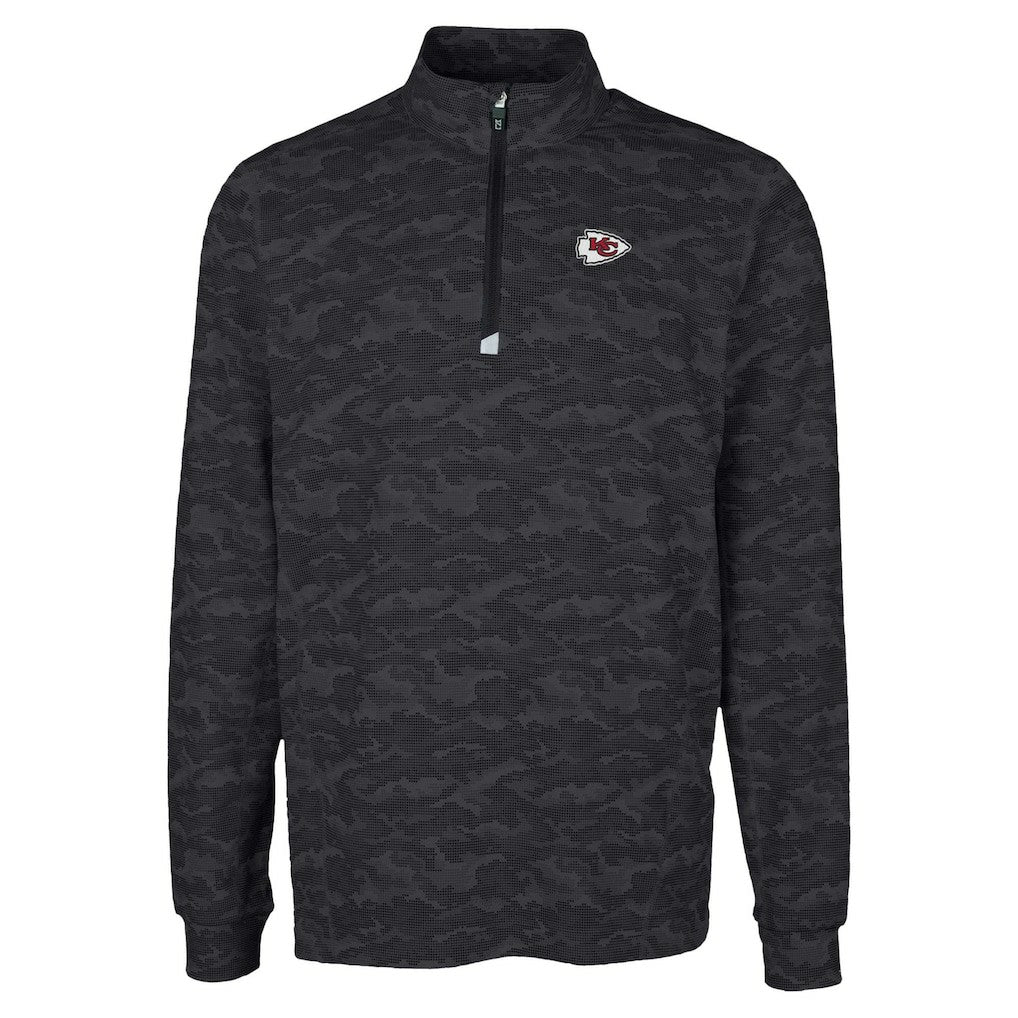 Kansas City Chiefs Cutter & Buck Traverse Camo Print Stretch Quarter-Zip Top - Black Tops