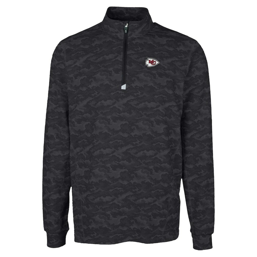 Kansas City Chiefs Cutter & Buck Traverse Camo Print Stretch Quarter-Zip Top - Black Tops