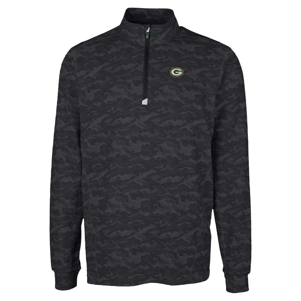 Green Bay Packers Cutter & Buck Traverse Camo Print Stretch Quarter-Zip Top - Black Tops