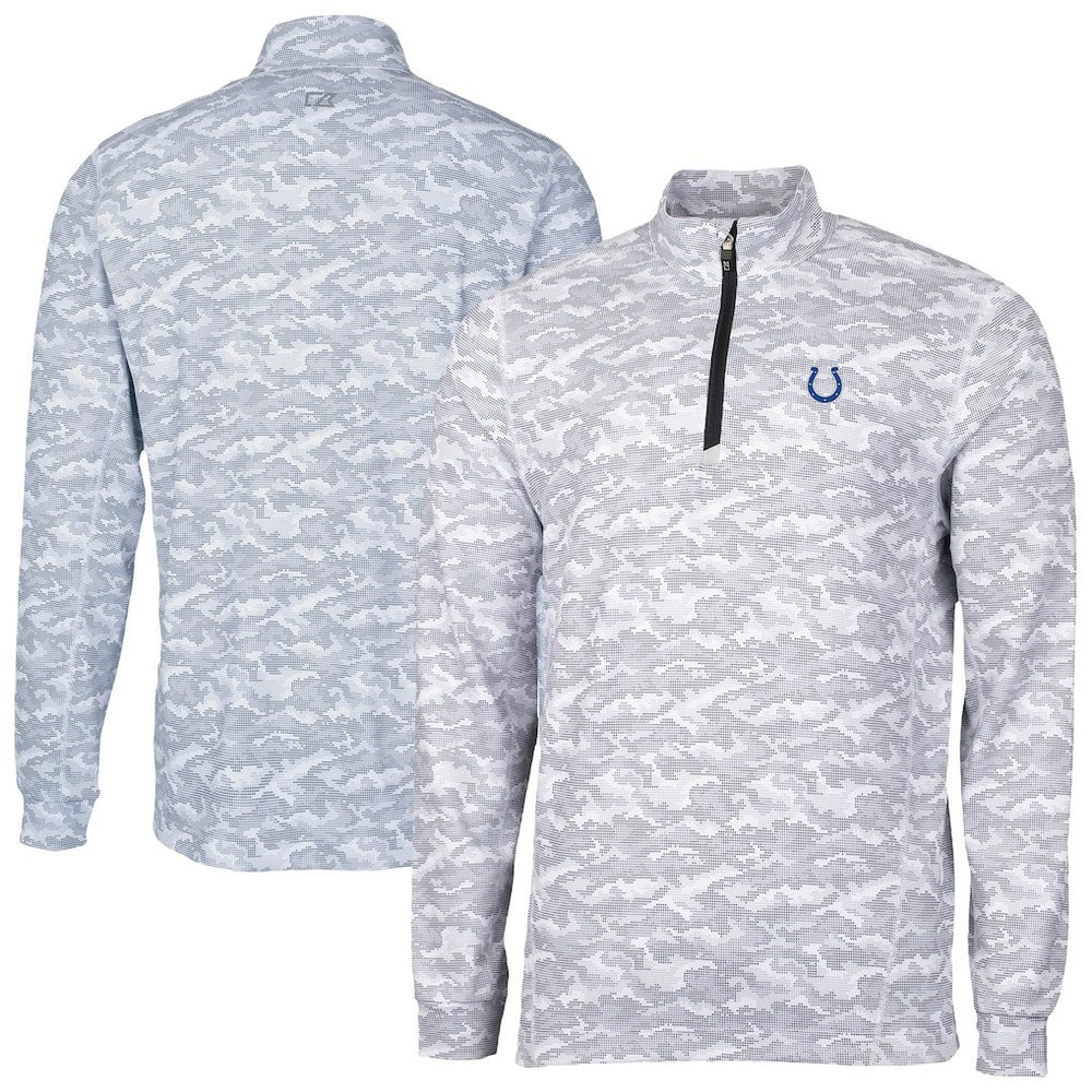 Indianapolis Colts Cutter & Buck Traverse Camo Print Stretch Quarter-Zip Top - Charcoal Tops