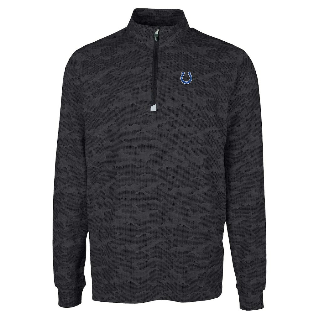 Indianapolis Colts Cutter & Buck Traverse Camo Print Stretch Quarter-Zip Top - Black Tops