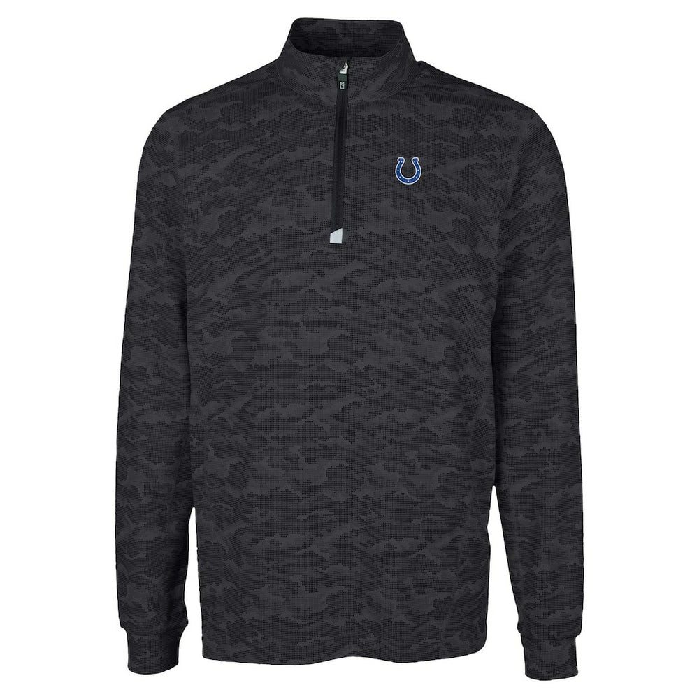 Indianapolis Colts Cutter & Buck Traverse Camo Print Stretch Quarter-Zip Top - Black Tops