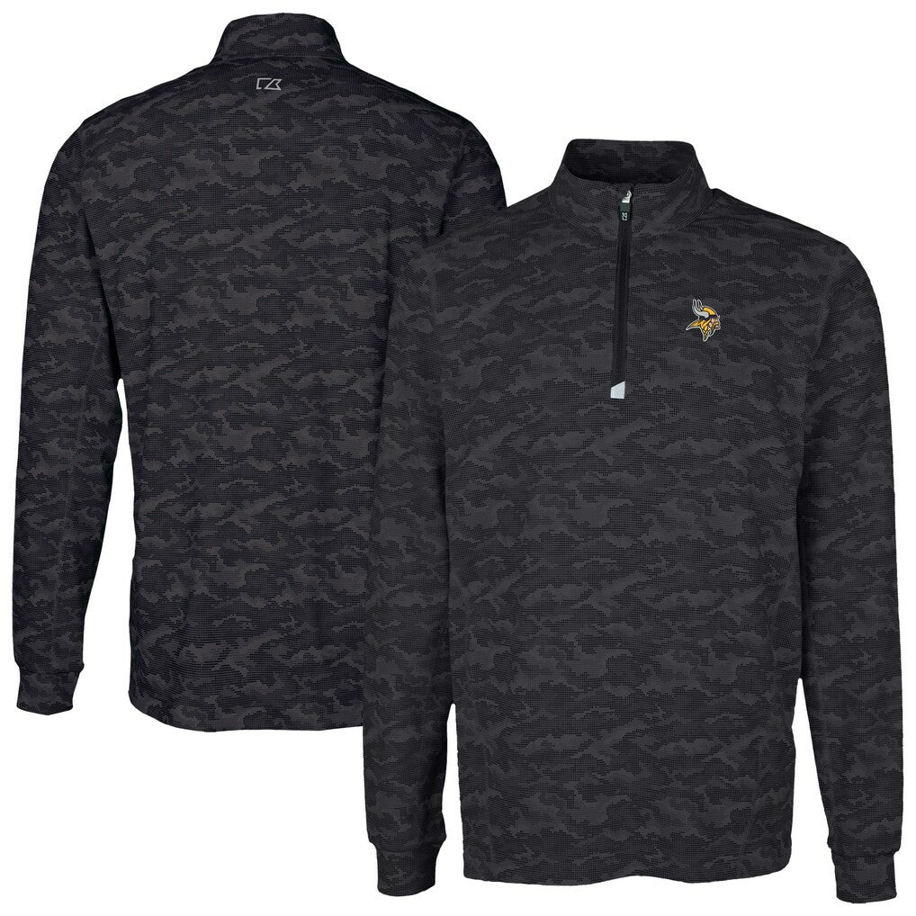 Minnesota Vikings Cutter & Buck Traverse Camo Print Stretch Quarter-Zip Top - Black Tops