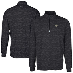 New Orleans Saints Cutter & Buck Traverse Camo Print Stretch Quarter-Zip Top - Black Tops