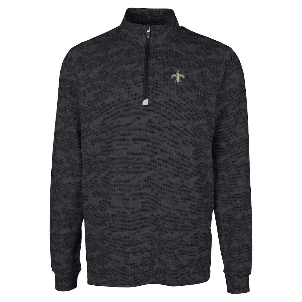 New Orleans Saints Cutter & Buck Traverse Camo Print Stretch Quarter-Zip Top - Black Tops