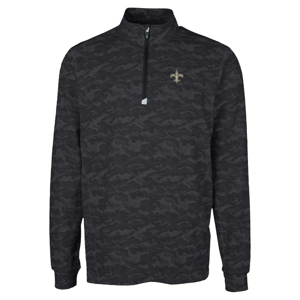 New Orleans Saints Cutter & Buck Traverse Camo Print Stretch Quarter-Zip Top - Black Tops
