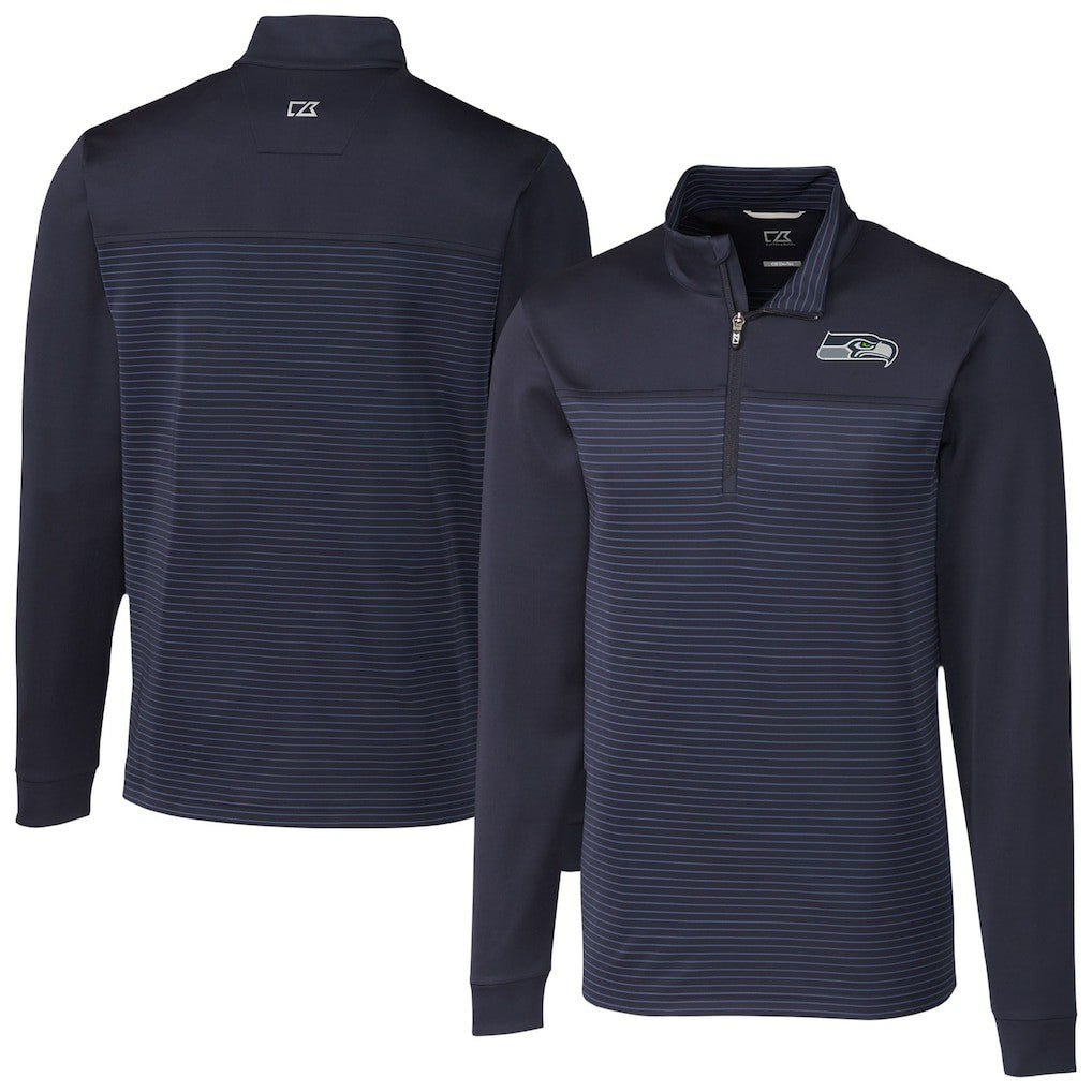 Seattle Seahawks Cutter & Buck Traverse Stripe Stretch DryTec Quarter-Zip Top - Navy Tops