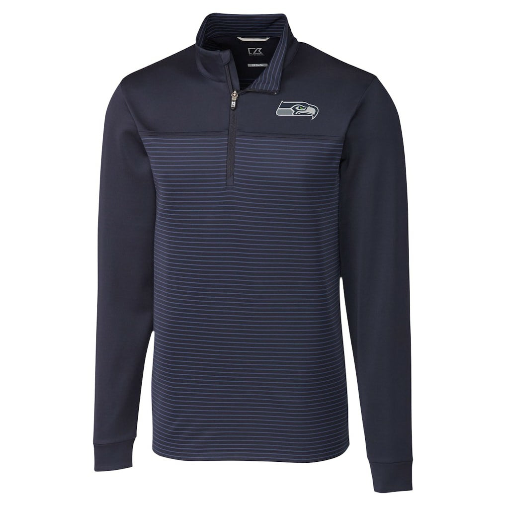 Seattle Seahawks Cutter & Buck Traverse Stripe Stretch DryTec Quarter-Zip Top - Navy Tops