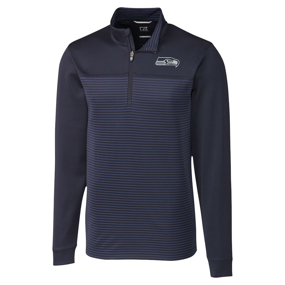 Seattle Seahawks Cutter & Buck Traverse Stripe Stretch DryTec Quarter-Zip Top - Navy Tops